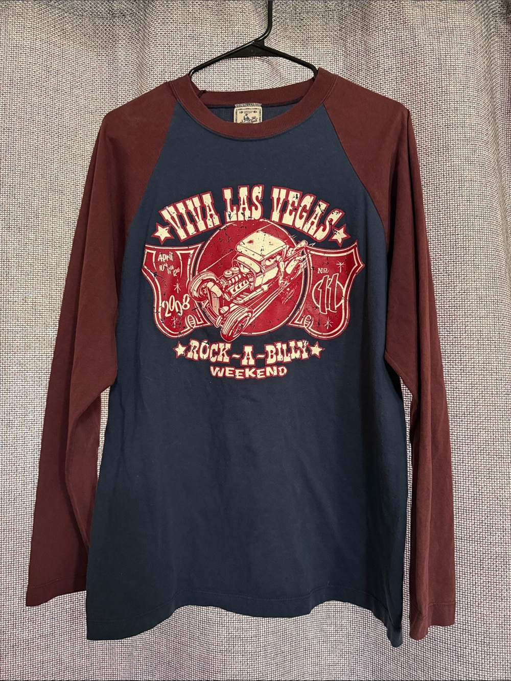 Viva Las Vegas Rock-a-Billy Weekend 2008 raglan t-shirt maroon retro hot rod VLV